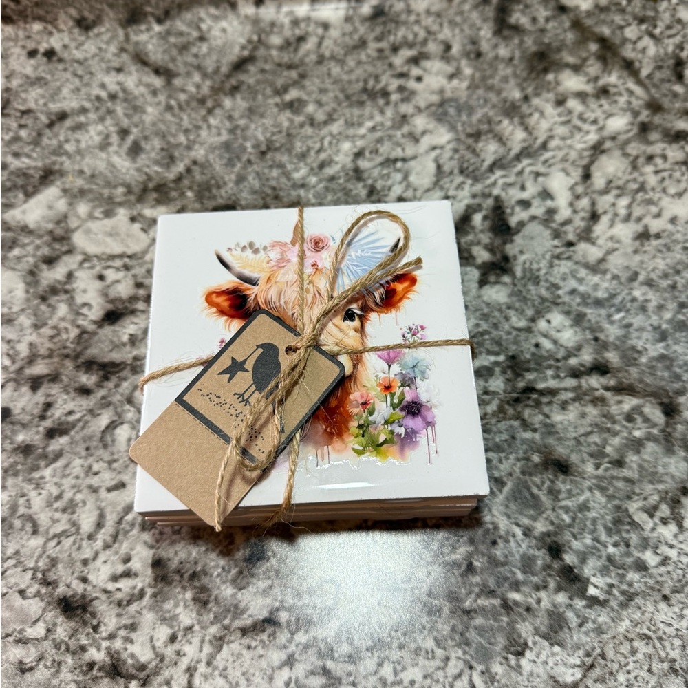 Floral Cow Coasters Set